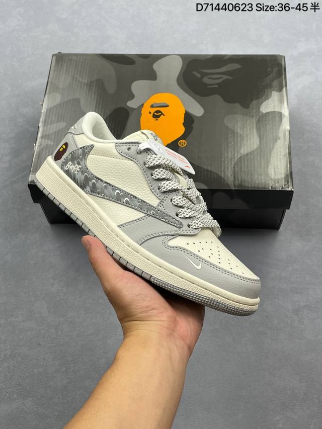 公司级Nike Air Jordan 1 X Travis Scott Aj1倒勾 乔一倒钩 ‘Diy’定制 耐克 低帮文化篮球鞋 完美品质出货 细节如图所示