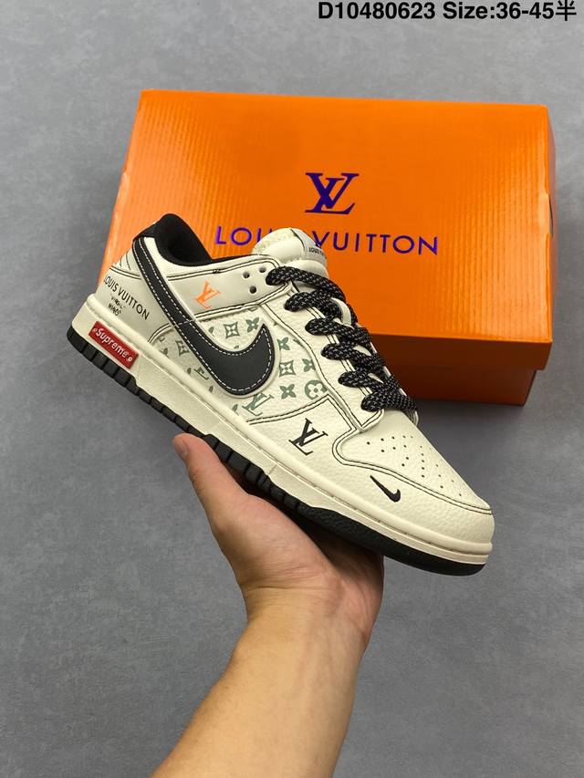 Nike Sb Dunk Low Lv联名 米白黑勾 周年高端定制 低帮休闲板鞋 #定制鞋盒 大厂纯原品质出货 超高清洁度 皮料切割干净无任何毛边 细节完美 货