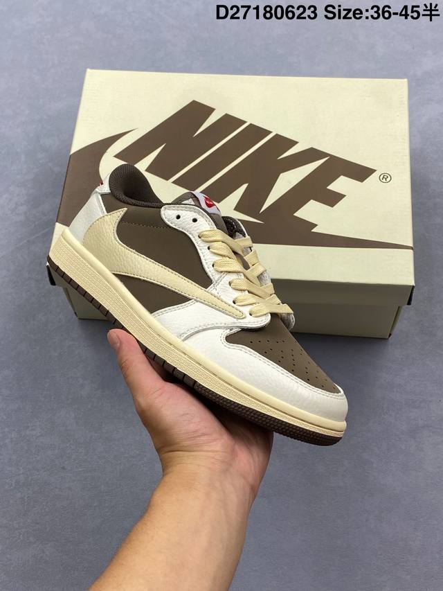 Aj1倒勾Travis Scott X Air Jordan 1 ” Reverse Mocha “ Aj1乔1 Ts 闪电 联名倒钩 低帮文化篮球鞋 完美品质