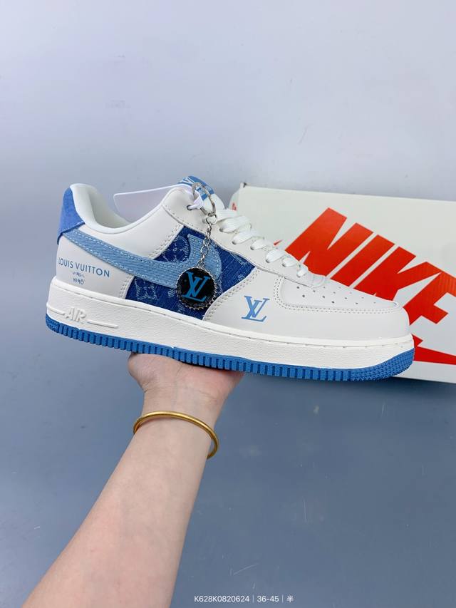 公司级Nike Air Force 1 '07 Low “Lv联名 蓝布勾”空军一号 低帮 运动鞋 休闲鞋 折边针车 工艺难度大 原楦头原纸板 原装鞋盒 定制五