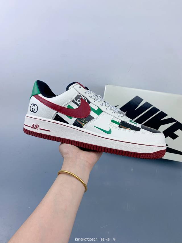 公司级Nike Air Force 1 '07 Low 古驰联名-白红绿 空军一号低帮 运动鞋 休闲鞋 折边针车 工艺难度大 原楦头原纸板 原装鞋盒 定制五金配