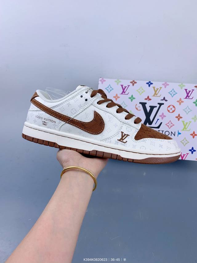 Nike Sb Dunk Low“Lv联名 咖啡牛仔” 周年高端定制 低帮休闲板鞋 夜光效果 定制鞋盒 大厂纯原品质出货 超高清洁度 皮料切割干净无任何毛边 细