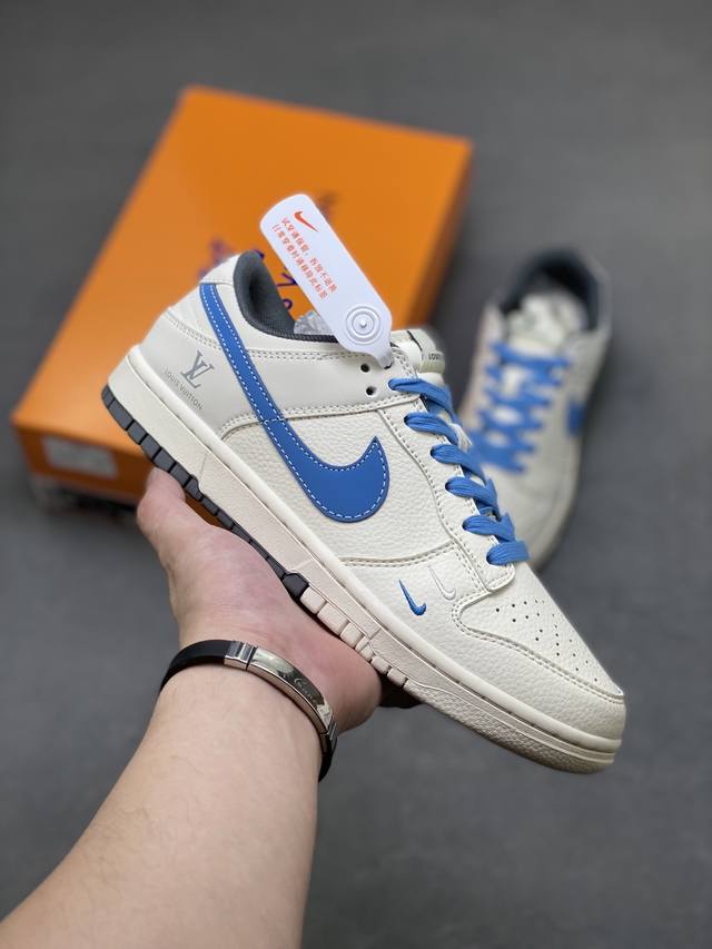 海外爆款限量发售！Nike Air Dunk Low 1“Lv联名 海湾蓝双拼 今年最流行配色搭配，海外潮流爆款 低帮 复古 减震 防滑 耐磨 篮球鞋 定制鞋盒