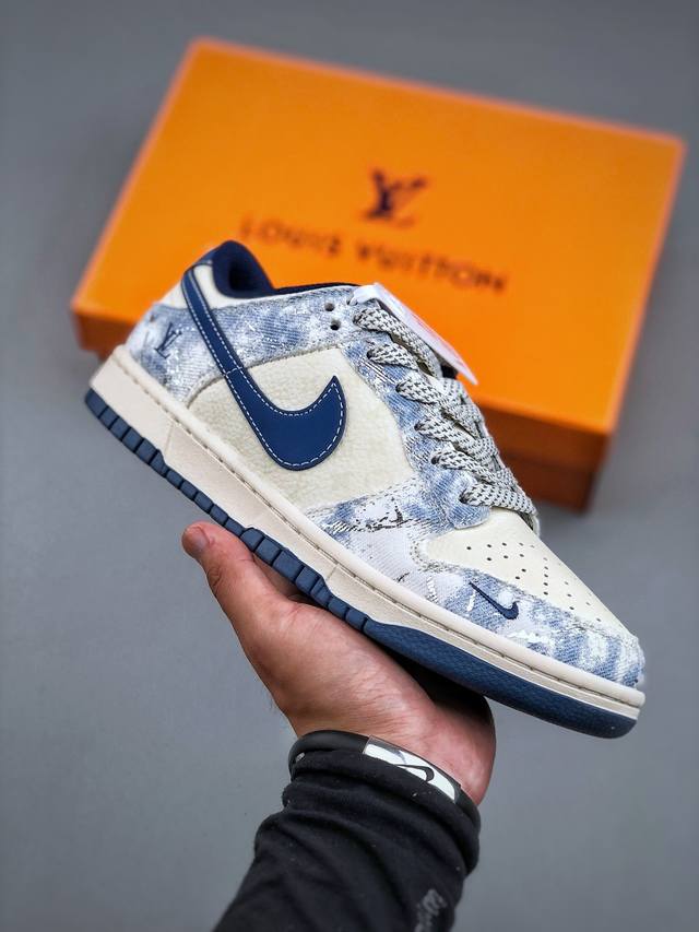 版 Nike Air Dunk Low 1“Lv联名-牛仔夜幕蓝 ”经典牛仔蓝搭配 满天星鞋带 低帮复古减震防滑耐磨篮球鞋 定制鞋盒 大厂纯原品质出货 超高清洁