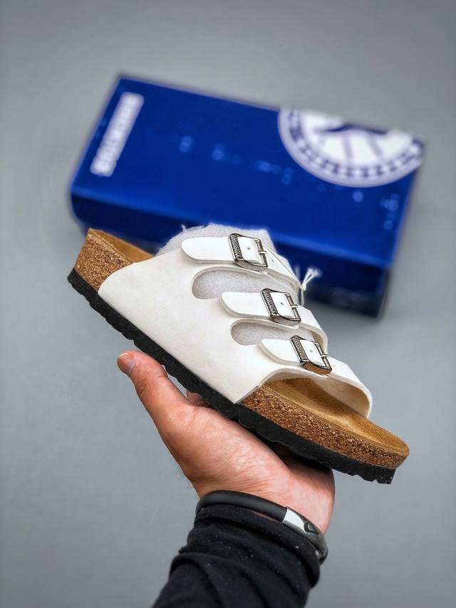 博肯 Birkenstock 三字拖鞋 广东原产#德国百年知名鞋履品牌 博肯Birkenstock 勃肯#采用质地柔软牛皮绒面材质#中底搭载缓震软木橡胶 其特有