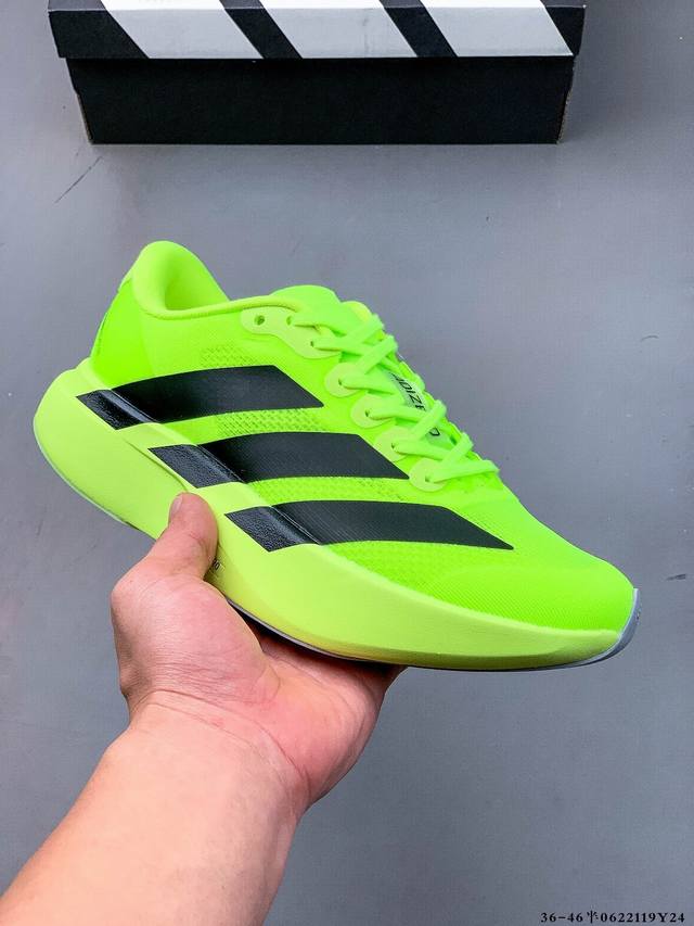 Adidas Adizero Evo Sl M马拉松飞线贾卡轻质透气休闲运动跑步鞋 采用双层透气网纱 Flywire动态飞线绑缚鞋面材质 内置Zoom小气垫装置