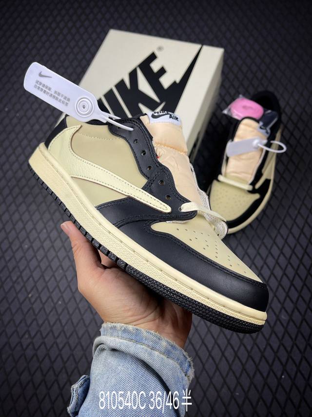 C 公司级Aj1倒勾Travis Scott X Air Jordan 1 ” Reverse Mocha “ Aj1乔1 Ts 闪电 联名倒钩 低帮文化篮球鞋