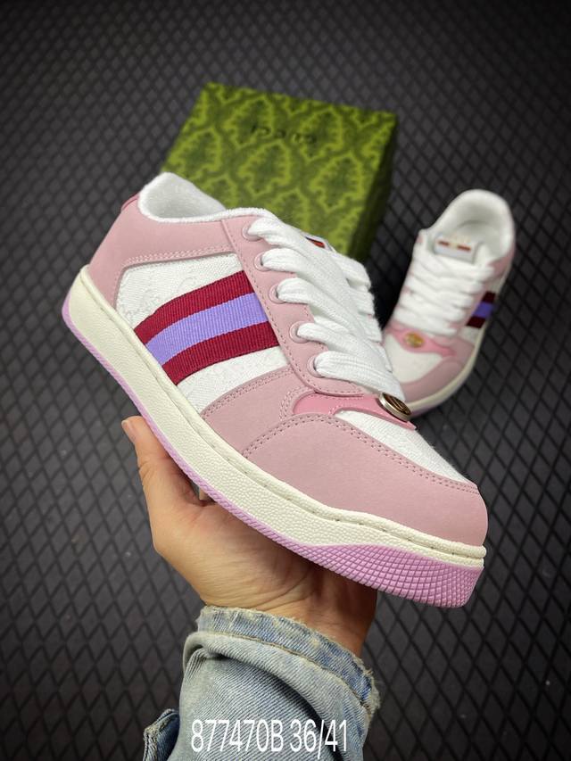 B 公司级Gucci 古驰 Screener 运动休闲时装奢侈品系列 Gg珐琅扣 擦脏做旧小脏鞋 高端零售海淘商家混卖版本 东莞纯原品质 原鞋对照工艺生产 原厂