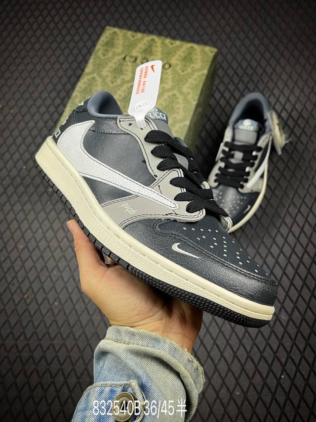 B 公司级Nike Air Jordan 1 X Travis Scott Aj1倒勾 乔一倒钩 ‘Diy’定制 耐克 低帮文化篮球鞋 完美品质出货 细节如图所