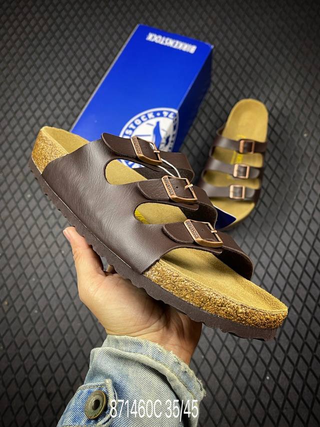 C 博肯 Birkenstock 三字拖鞋 广东原产#德国百年知名鞋履品牌 博肯Birkenstock 勃肯#采用质地柔软牛皮绒面材质#中底搭载缓震软木橡胶 其
