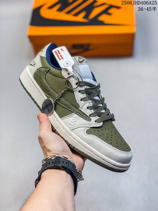 高端定制 Stussy X Jordan 1 Low 倒勾低帮休闲版本 原厂全头层皮 大厂纯原品质出货 纯正版型 定制鞋盒 皮料切割干净无任何毛边 细节完美 超