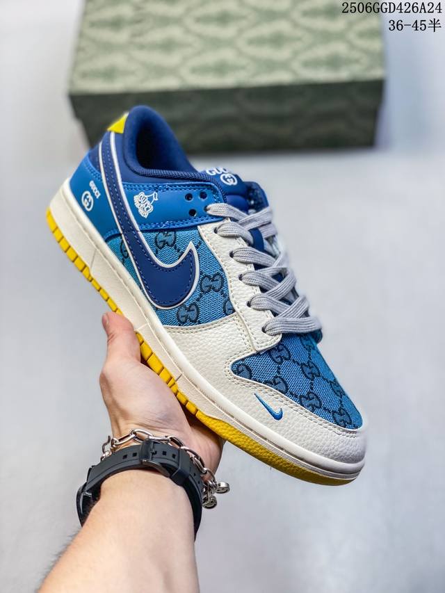 海外爆款限量发售！高端定制Nike Sb Dunk Low “古驰联名---帆布白蓝”高端定制 低帮休闲板鞋 定制鞋盒 大厂纯原品质出货 超高清洁度 皮料切割干