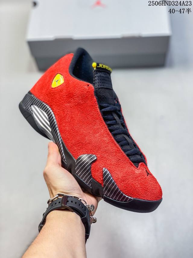北卡大学 Air Jordan 14 Aj14 法拉利 红 翻毛皮篮球鞋654459-670 尺码：见图 编码：06Hnd324A23