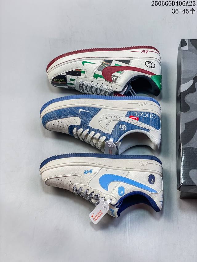 海外限量发售！公司级Nike Air Force 1 '07 Low “Gucci古驰联名 牛仔蓝白”空军一号 低帮 运动鞋 休闲鞋 折边针车 工艺难度大 原楦