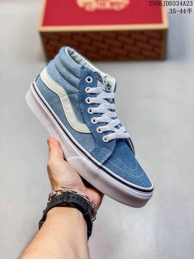 Vans范斯官方旗舰官网织坤联名万斯名尚鞋男中帮Sk8-Mid牛仔蓝 尺码：35 36 36.5 37 38 38.5 39 40 40.5 41 42 42.