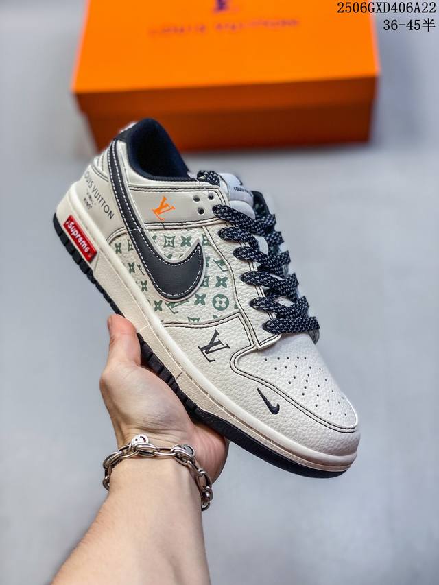 海外爆款限量发售！公司级 Nike Sb Dunk Low“Lv-Sup联名黑勾” 周年高端定制 低帮休闲板鞋 定制鞋盒 大厂纯原品质出货 超高清洁度 皮料切割
