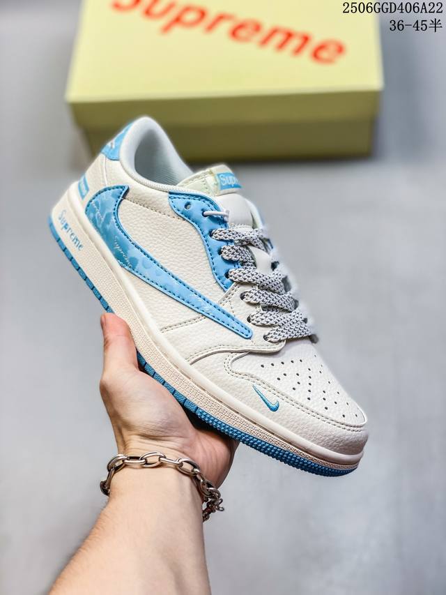 Travis Scott X Fragment Design X Jordan Air Jordan 1 Low Og Sp “Suprem联名 白冰蓝” 多方