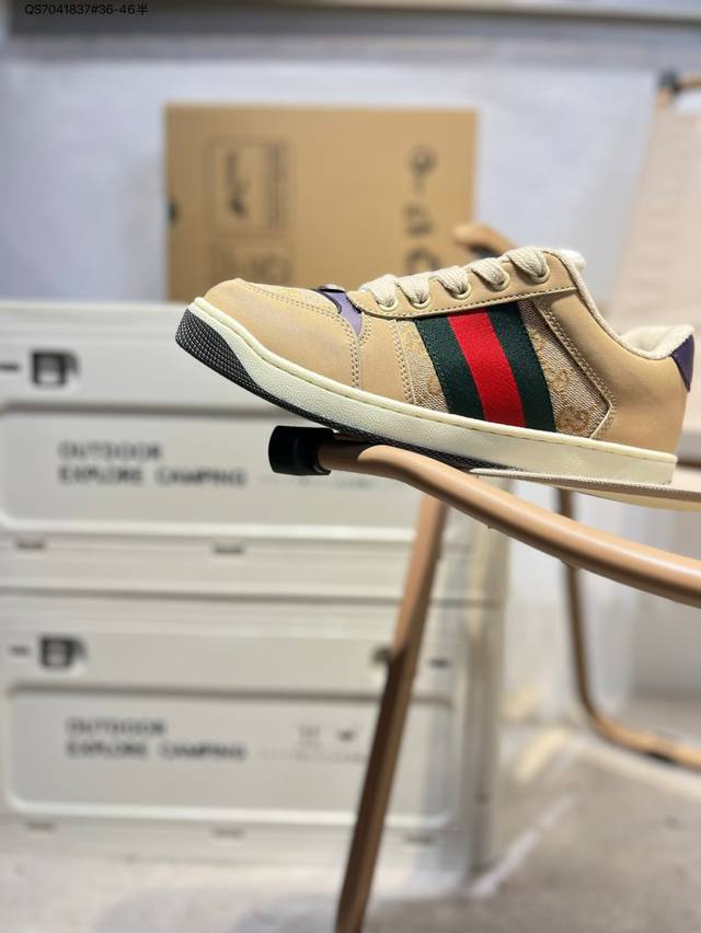 Gucci Distressed Screener Sneaker古驰经典小脏鞋原型复古百搭老爹板鞋 复古学院风546551 Qs7041837#36-46半