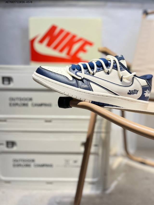 公司级头层皮斯图西 X 乔丹Air Jordan 1 Low Aj1低帮系列篮球鞋 官方同步配色 原装级产物 #拒绝公底 立体鞋型 细节完美 高清洁度Dm686