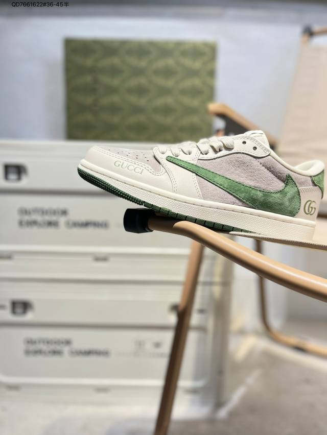 公司级头层皮古驰X 乔丹Air Jordan 1 Low Aj1低帮系列篮球鞋 官方同步配色 原装级产物 #拒绝公底 立体鞋型 细节完美 高清洁度Lx1988