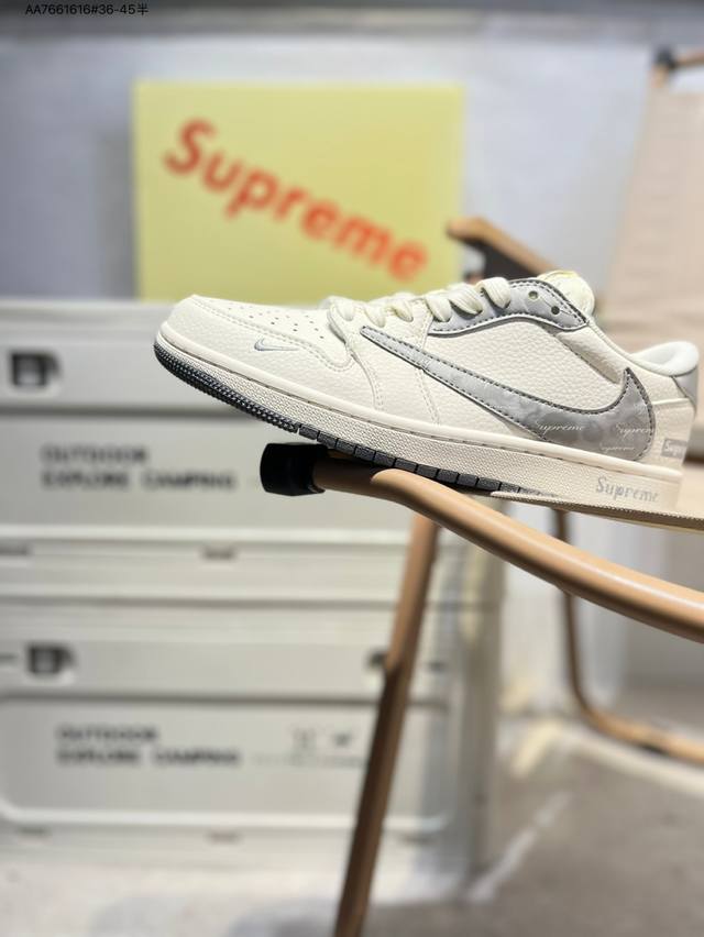 公司级头层皮Supreme X 乔丹Air Jordan 1 Low Aj1低帮系列篮球鞋 官方同步配色 原装级产物 #拒绝公底 立体鞋型 细节完美 高清洁度H