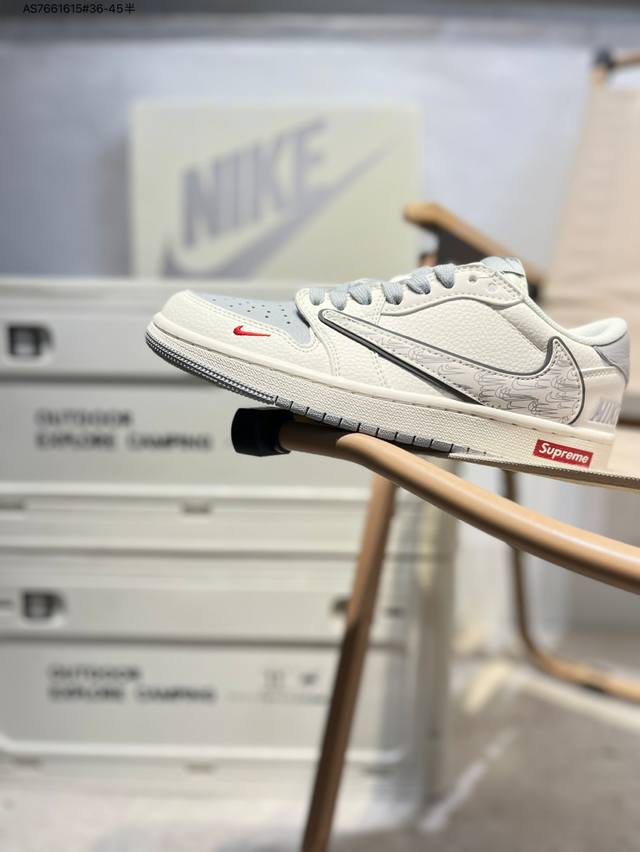 公司级头层皮Supreme X 乔丹Air Jordan 1 Low Aj1低帮系列篮球鞋 官方同步配色 原装级产物 #拒绝公底 立体鞋型 细节完美 高清洁度X