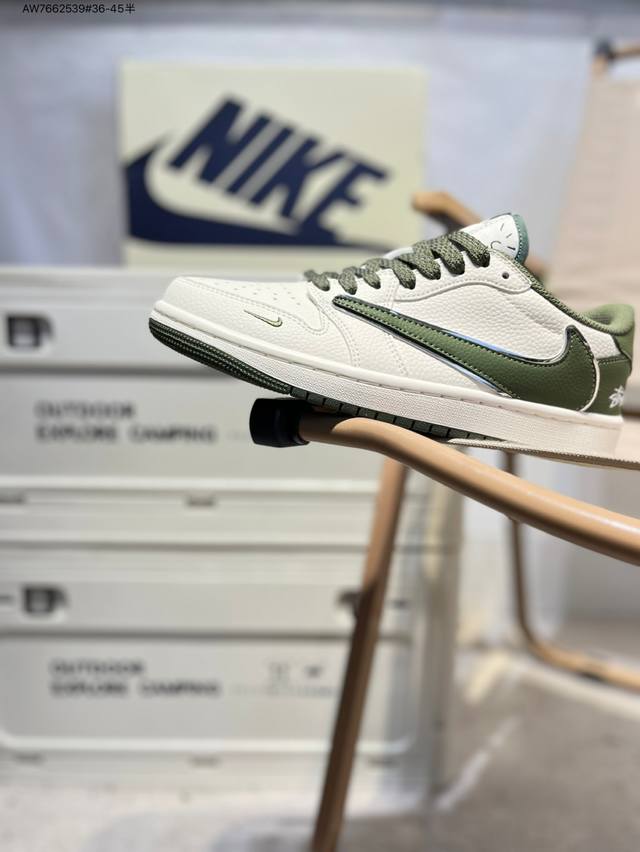 公司级头层皮斯图西 X 乔丹Air Jordan 1 Low Aj1低帮系列篮球鞋 官方同步配色 原装级产物 #拒绝公底 立体鞋型 细节完美 高清洁度St569