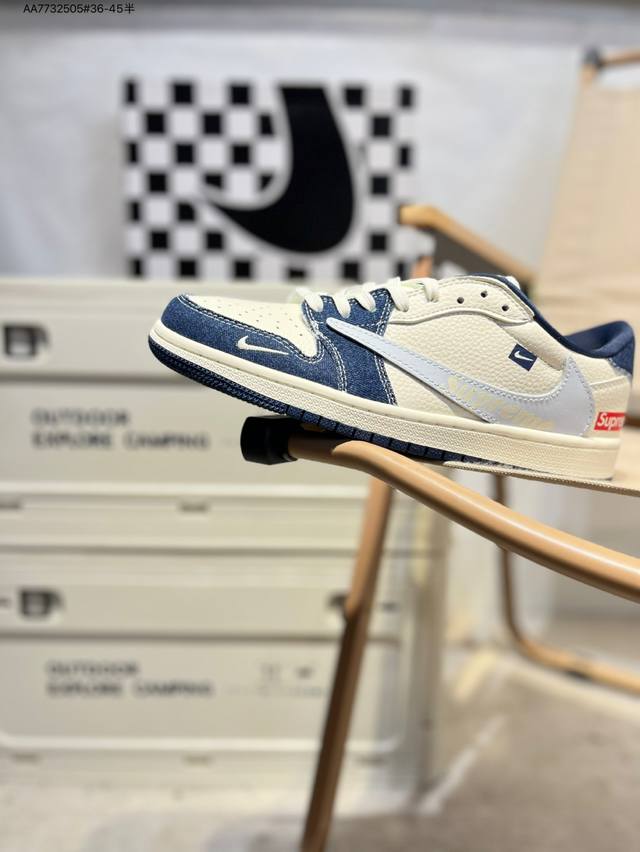 公司级头层皮Supreme X 乔丹Air Jordan 1 Low Aj1低帮系列篮球鞋 官方同步配色 原装级产物 #拒绝公底 立体鞋型 细节完美 高清洁度X
