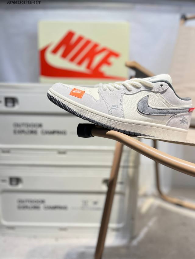 定制鞋盒 纯原大厂# 斯图西 X 乔丹Air Jordan 1 Low Aj1低帮系列篮球鞋 官方同步配色 原装级产物 #拒绝公底 立体鞋型 细节完美 高清洁度