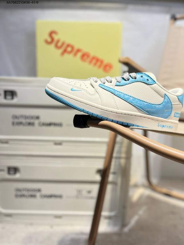 公司级头层皮Supreme X 乔丹Air Jordan 1 Low Aj1低帮系列篮球鞋 官方同步配色 原装级产物 #拒绝公底 立体鞋型 细节完美 高清洁度H