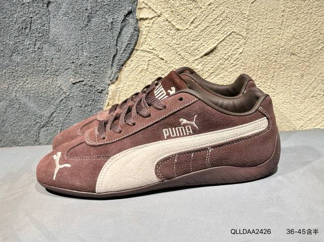 新品上市实拍 Puma Speedcet 棕褐色 彪马低帮复古运动休闲赛车跑鞋 以趣味十足又前卫复古的设计引领潮流，将赛道精神融入街头时尚，开启前卫竞速之旅。融