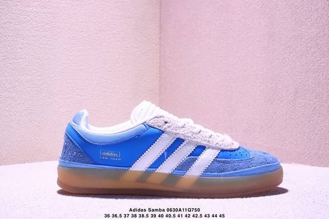 Adidas Originals Samba Og 桑巴舞系列绅士德训足球百搭皮革板鞋“白浅蓝浅灰生胶底” 货号：If9734 尺码：36 36 37 38 3