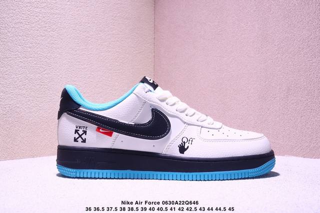 海外限量发售！公司级Nike Air Force 1 '07 Low “Off-White联名 黑蓝双拼米黑”空军一号 低帮 运动鞋 休闲鞋 折边针车 工艺难度