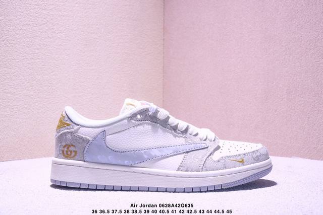 海外爆款限量发售！Nike Jordan Air Jordan 1“Lv联名 蓝鳞勾” 高端定制 低帮 复古 减震 防滑 耐磨 篮球鞋 定制鞋盒 大厂纯原品质出