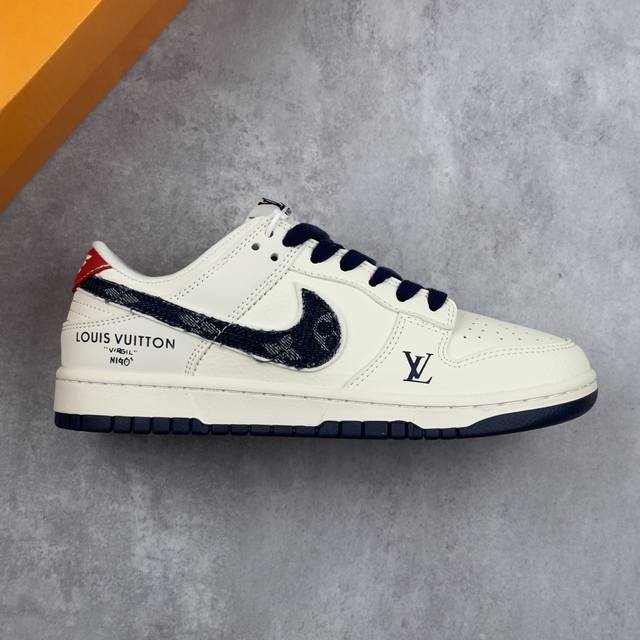 本地 核心私 Nike Air Dunk Low 1“Lv联名 牛仔蓝红 ”满天星鞋带 低帮复古减震防滑耐磨篮球鞋 定制鞋盒 大厂纯原品质出货 超高清洁度 皮料