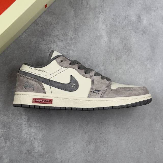 本地 核心私 Air Jordan 1 Low Aj1 乔1 斯图西联名 米灰金属标 高端定制 低帮复古篮球鞋 #定制鞋盒 大厂纯原品质出货 超高清洁度 皮料切