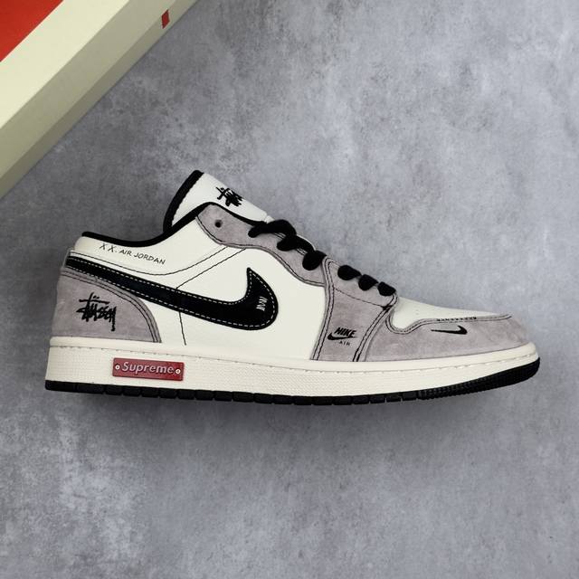 本地 核心私 Air Jordan 1 Low Aj1 乔1 斯图西Supreme联名 猪八黑勾 高端定制 低帮复古篮球鞋 #定制鞋盒 大厂纯原品质出货 超高清