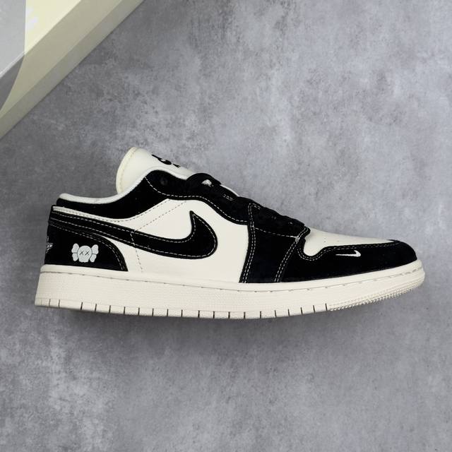 本地 核心私 Air Jordan 1 Low Aj1 乔1 暴力熊联名-黑白米底 高端定制 低帮复古篮球鞋 #定制鞋盒 大厂纯原品质出货 超高清洁度 皮料切割