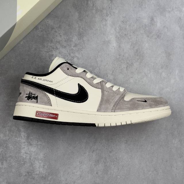 本地 核心私 Air Jordan 1 Low Aj1 乔1 斯图西联名-灰黑红标双拼 高端定制 低帮复古篮球鞋 #定制鞋盒 大厂纯原品质出货 超高清洁度 皮料