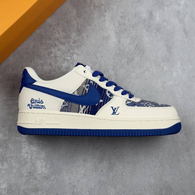 本地 核心私 Nike Air Force 1'07 Low Lv联名 花布蓝勾 空军一号低帮休闲板鞋 #原楦头原纸板 原装鞋盒 定制五金配件 内置全掌气垫 原