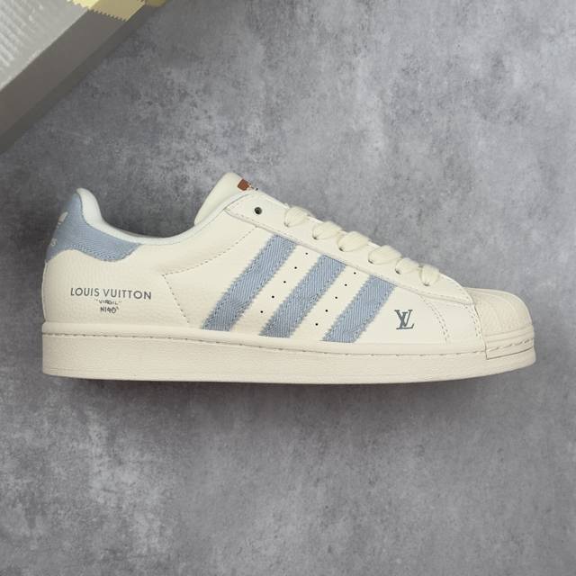 本地 核心私 Louis Vuitton X Adidas Original Superstar 路易威登Lv X 阿迪达斯 低帮 联名浅蓝牛仔 贝壳头防滑耐磨