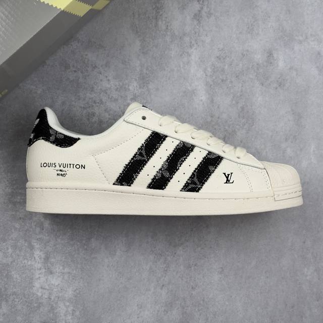 本地 核心私 Louis Vuitton X Adidas Original Superstar 路易威登Lv X 阿迪达斯 低帮 联名白黑牛仔 贝壳头防滑耐磨