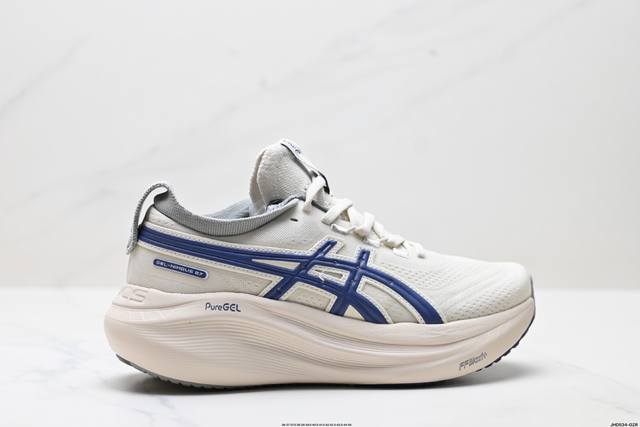 公司级Asics Gel-Nimbus 27 舒适防滑耐磨低帮休闲跑步鞋 鞋底采用了轻质发泡材料 并在后跟和前掌处采用了Asics亚瑟士核心科技-Gel缓震胶