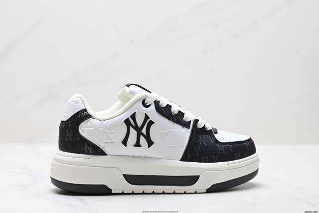 公司级Mlb 纽约洋基队 Chunky Liner Embo Monogram 印刻老花 时尚舒适 休闲运动 防滑耐磨增高 低帮 板鞋 货号:3Asxm075N