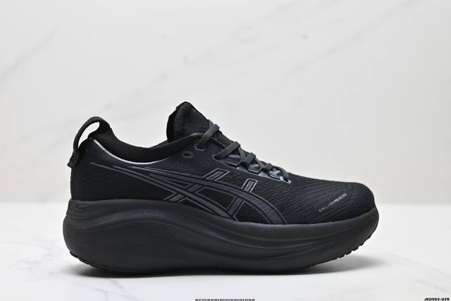 公司级Asics Gel-Nimbus 27 舒适防滑耐磨低帮休闲跑步鞋 鞋底采用了轻质发泡材料 并在后跟和前掌处采用了Asics亚瑟士核心科技-Gel缓震胶