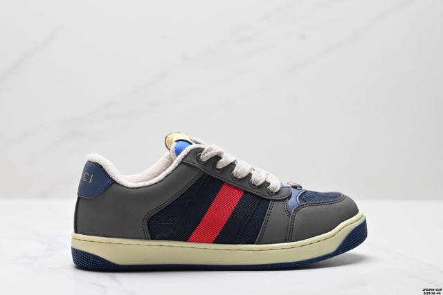 公司级Gucci Distressed Screener Sneaker 古驰小脏鞋系列 官方同步 绿盒版本 海淘代购指定专供经典原型复古百搭做旧小脏板鞋复古学
