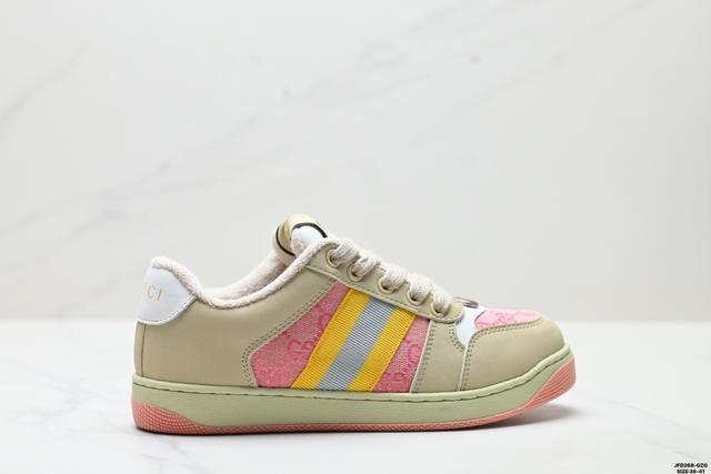 公司级Gucci Distressed Screener Sneaker 古驰小脏鞋系列 官方同步 绿盒版本 海淘代购指定专供经典原型复古百搭做旧小脏板鞋复古学