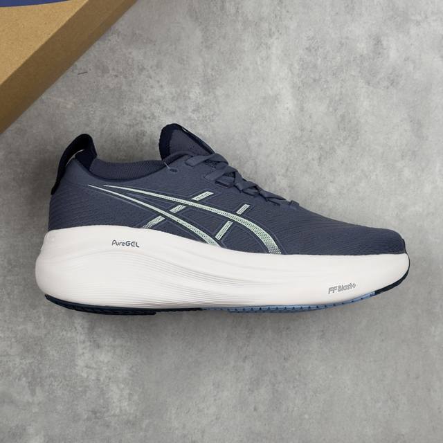 本地 核心私 公司级Asics Gel-Nimbus 27 舒适防滑耐磨低帮休闲跑步鞋 鞋底采用了轻质发泡材料 并在后跟和前掌处采用了Asics亚瑟士核心科技-