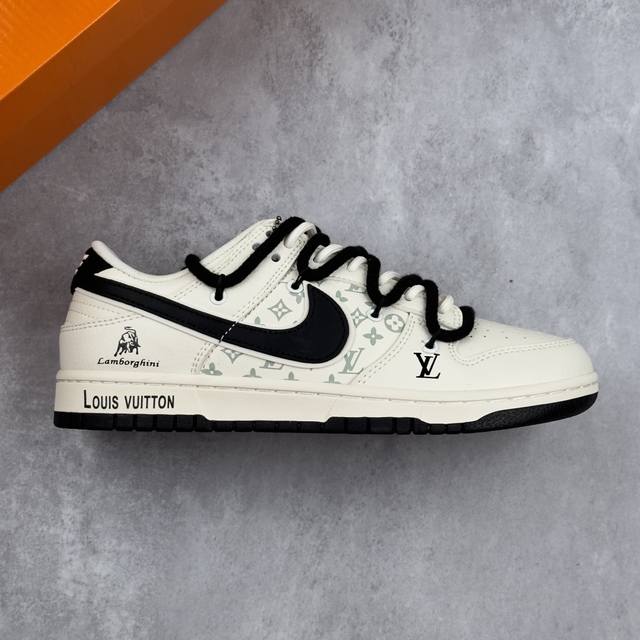 本地 核心私 Nk Sb Dunk Low Lv联名-绑带兰博基尼米白黑勾 周年高端定制 低帮休闲板鞋 #定制鞋盒 大厂纯原品质出货 超高清洁度 皮料切割干净无