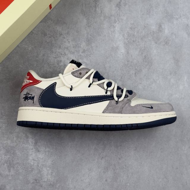 本地 核心私 Travis Scott X Fragment Design X Air Jordan 1 Low Og Sp Aj1 斯图西联名-灰蓝勾抽绳 低